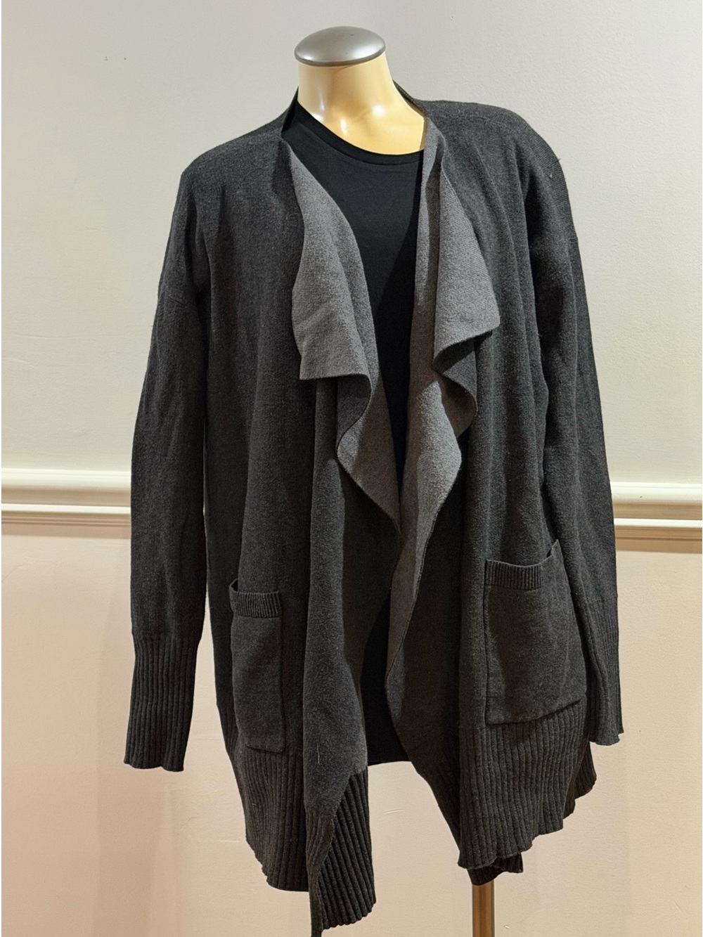 Lululemon Athletica Women Large Gray Reversible Open Cascade Cardigan Sweater